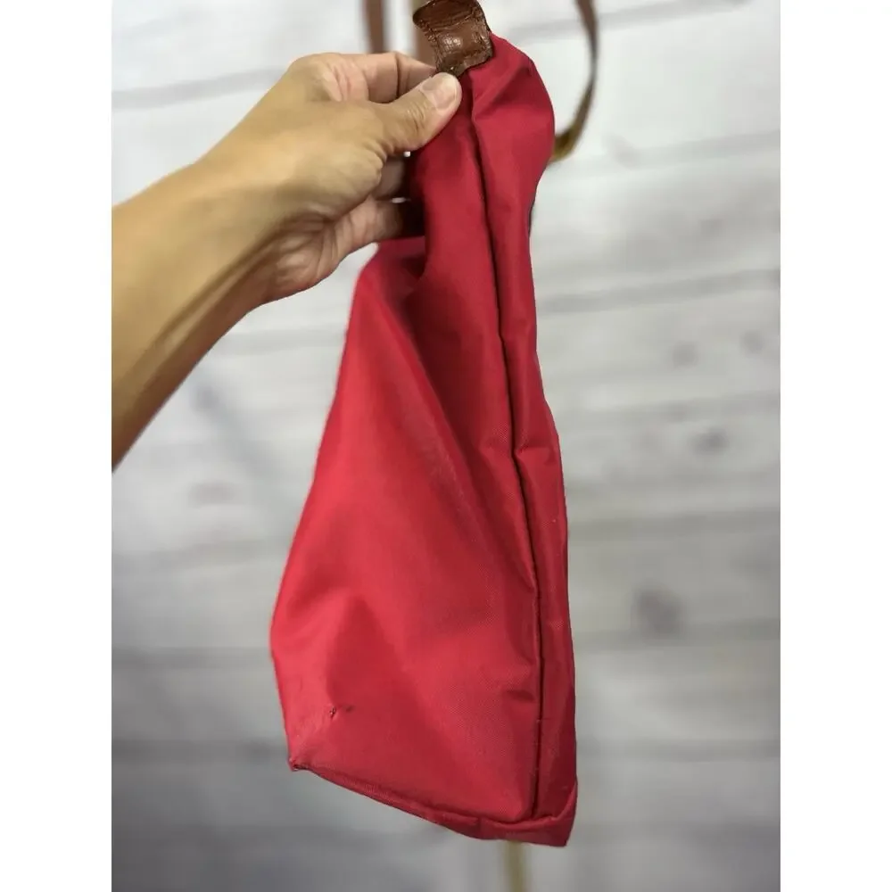 Longchamp Le Pliage Tote Bag Lot of 2 Red Gray Nylon Leather AS IS